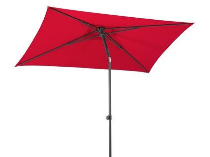 Schneider Sonnenschirm Sevilla in Rot, 240x240 cm, geknickt, auf weißem Hintergrund.